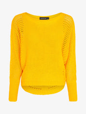 Pull à col bateau à manches en maille ajourée - Jaune - 1