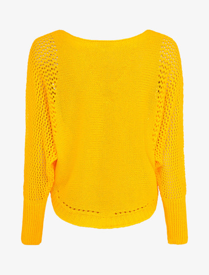 Pull à col bateau à manches en maille ajourée - Jaune - 2
