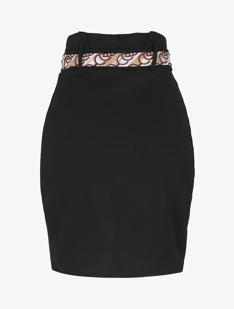 Jupe portefeuille à ceinture stylisée - Noir/beige - 2