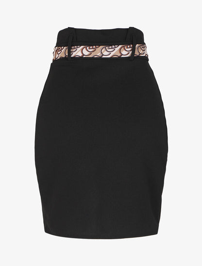 Jupe portefeuille à ceinture stylisée - Noir/beige - 2