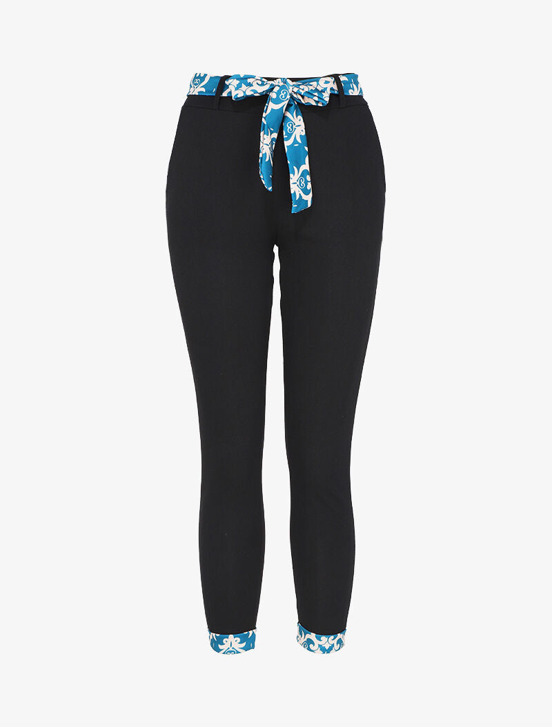 Pantalon taille haute 7/8 à revers imprimés - Noir/bleu - 4