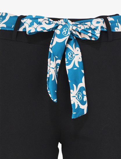 Pantalon taille haute 7/8 à revers imprimés - Noir/bleu - 3