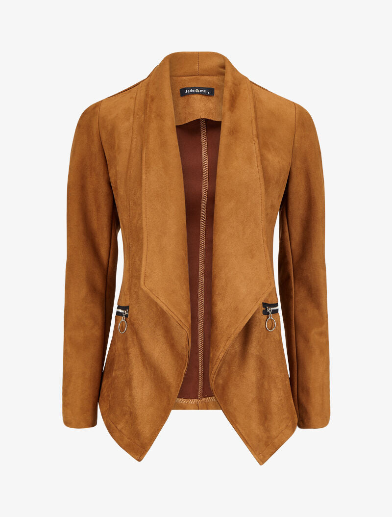 Veste en suédine à pans asymétriques - Camel - 1