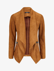 Veste en suédine à pans asymétriques - Camel - 1