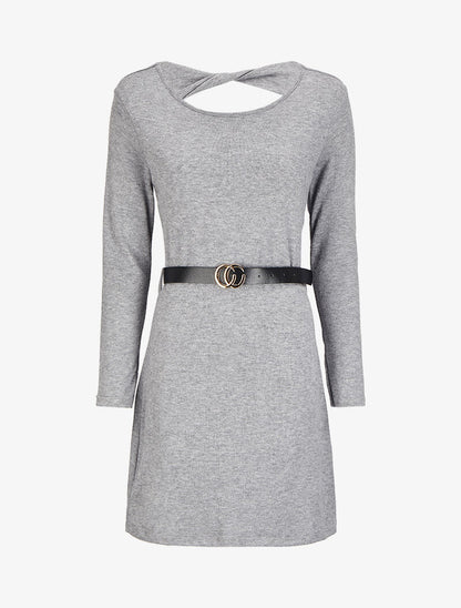 Robe pull à dos ouvert et détail torsadé - Gris chiné - 1