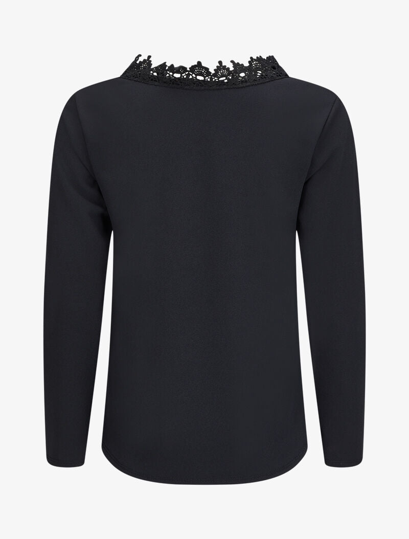 Blouse à col V en crochet - Noir - 2