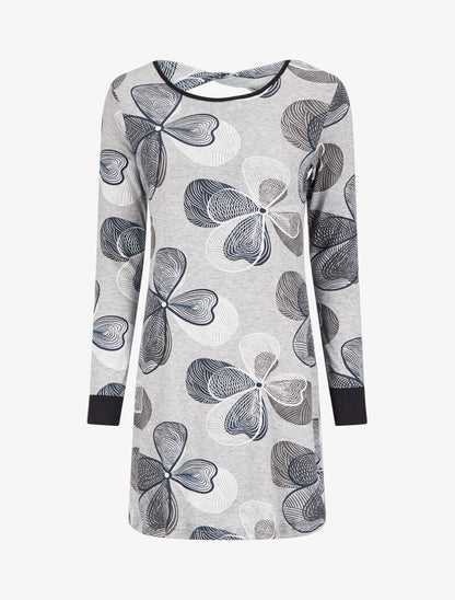 Robe dos nu à motif trèfles - Gris/bleu marine - 4