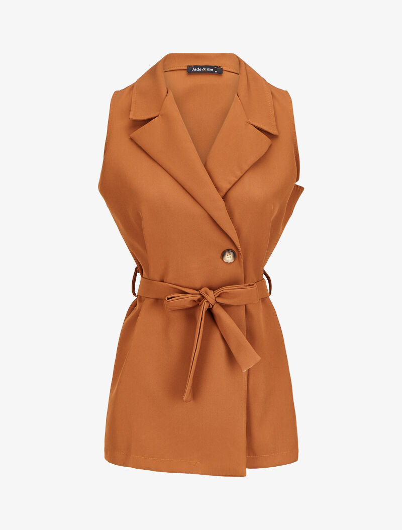 Blazer sans manches avec ceinture - Camel - 4