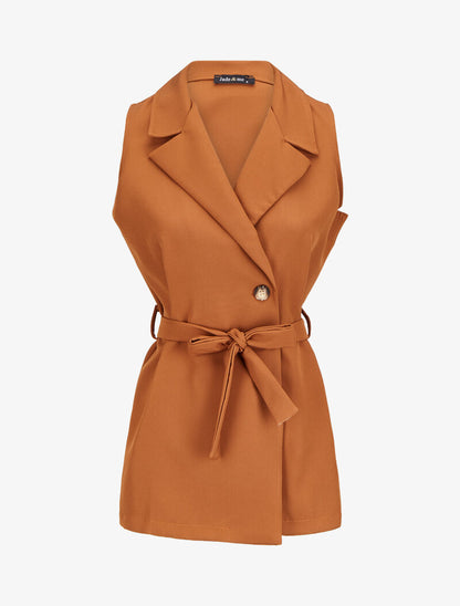 Blazer sans manches avec ceinture - Camel - 4