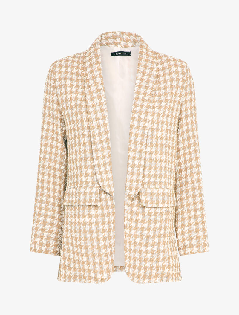 Veste effet tweed à imprimé pied de poule - Beige - 1