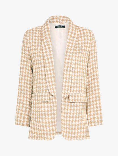 Veste effet tweed à imprimé pied de poule - Beige - 1
