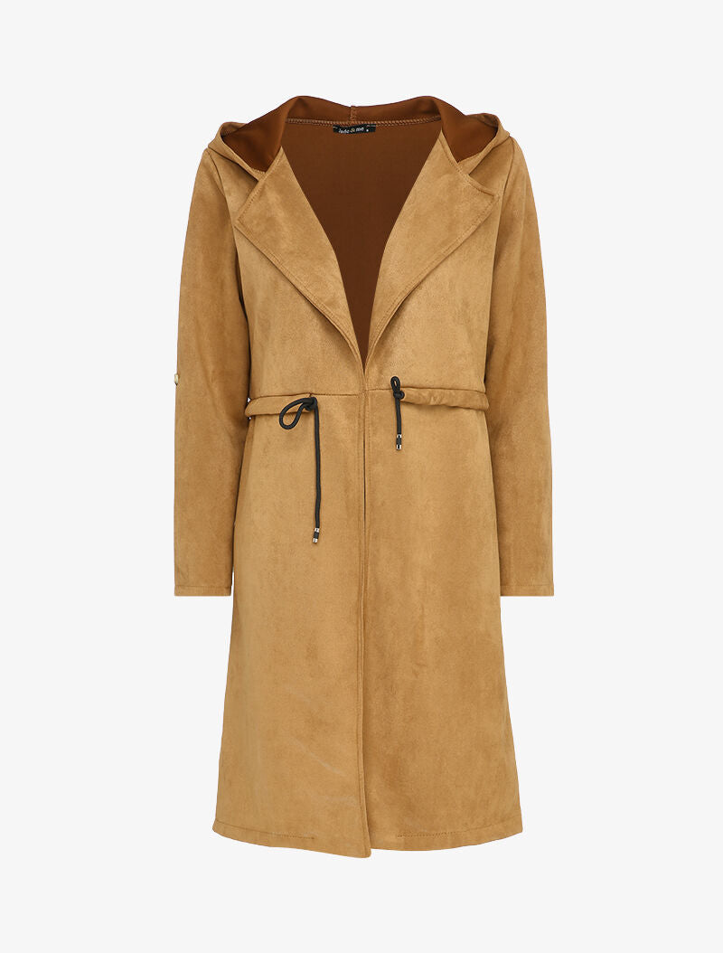 Veste longue à capuche en suédine - Camel - 1