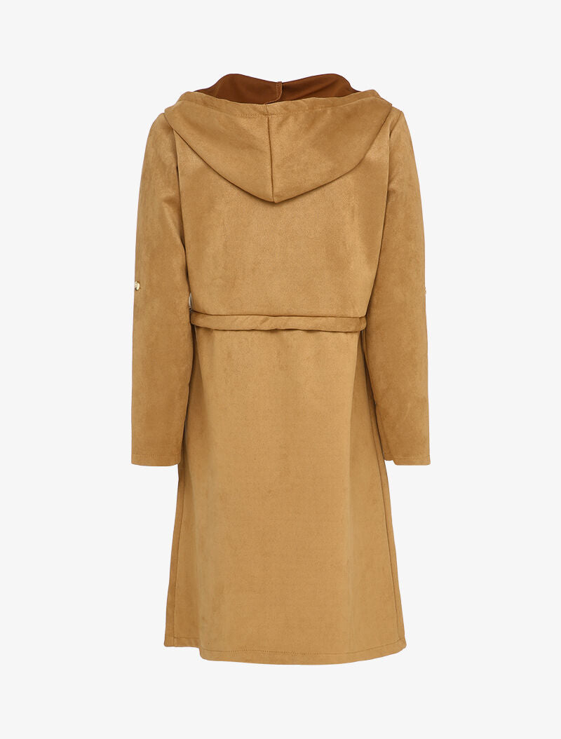 Veste longue à capuche en suédine - Camel - 2