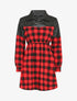 Robe chemise à carreaux et épaules en simili - Rouge - 1