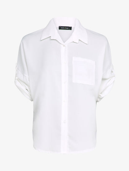 Chemise à manches rabattables style kimono - Blanc - 1