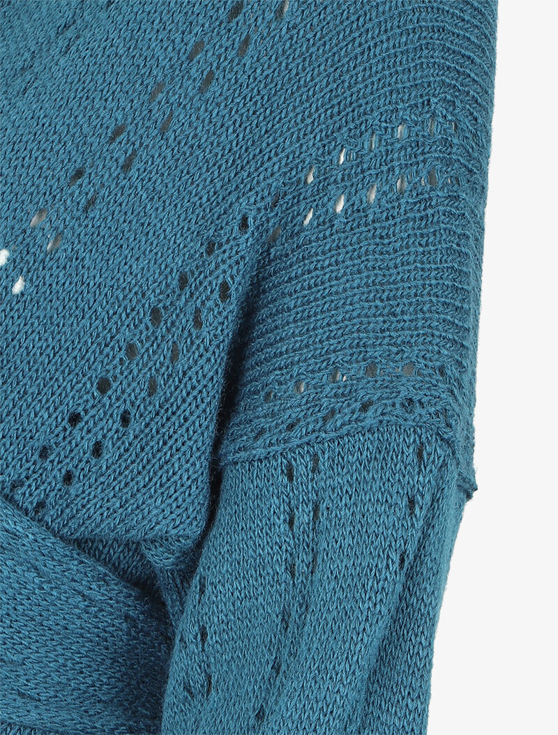 Gilet cache-coeur court en maille ajourée - Bleu - 3