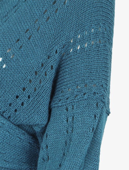 Gilet cache-coeur court en maille ajourée - Bleu - 3