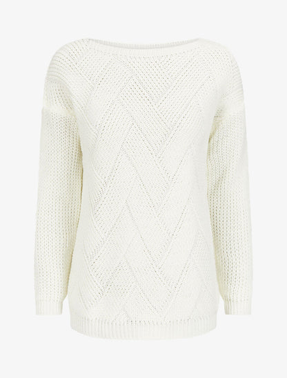 Pull à col bateau en maille effet entrelacé - Blanc - 1