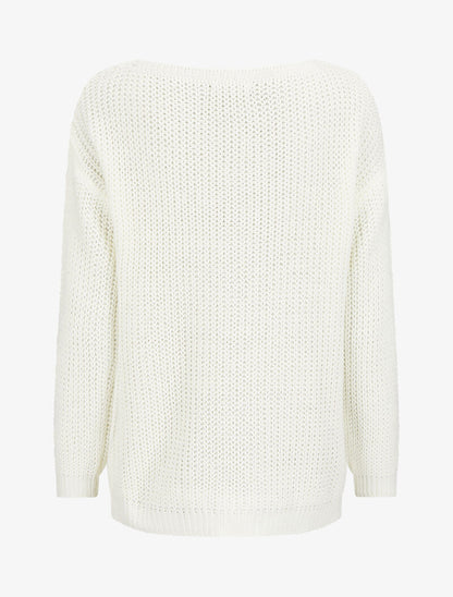 Pull à col bateau en maille effet entrelacé - Blanc - 2