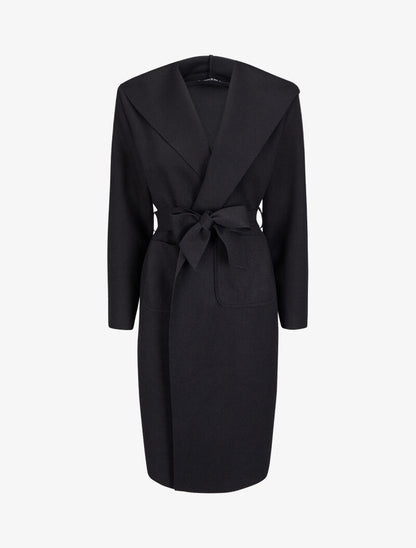 Manteau long ceinturé à capuche - Noir - 4