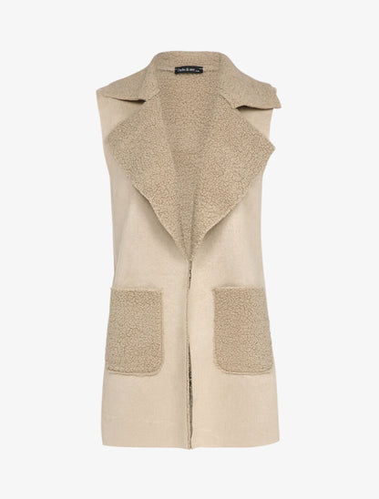 Veste sans manche style peau de mouton retournée - Beige - 1