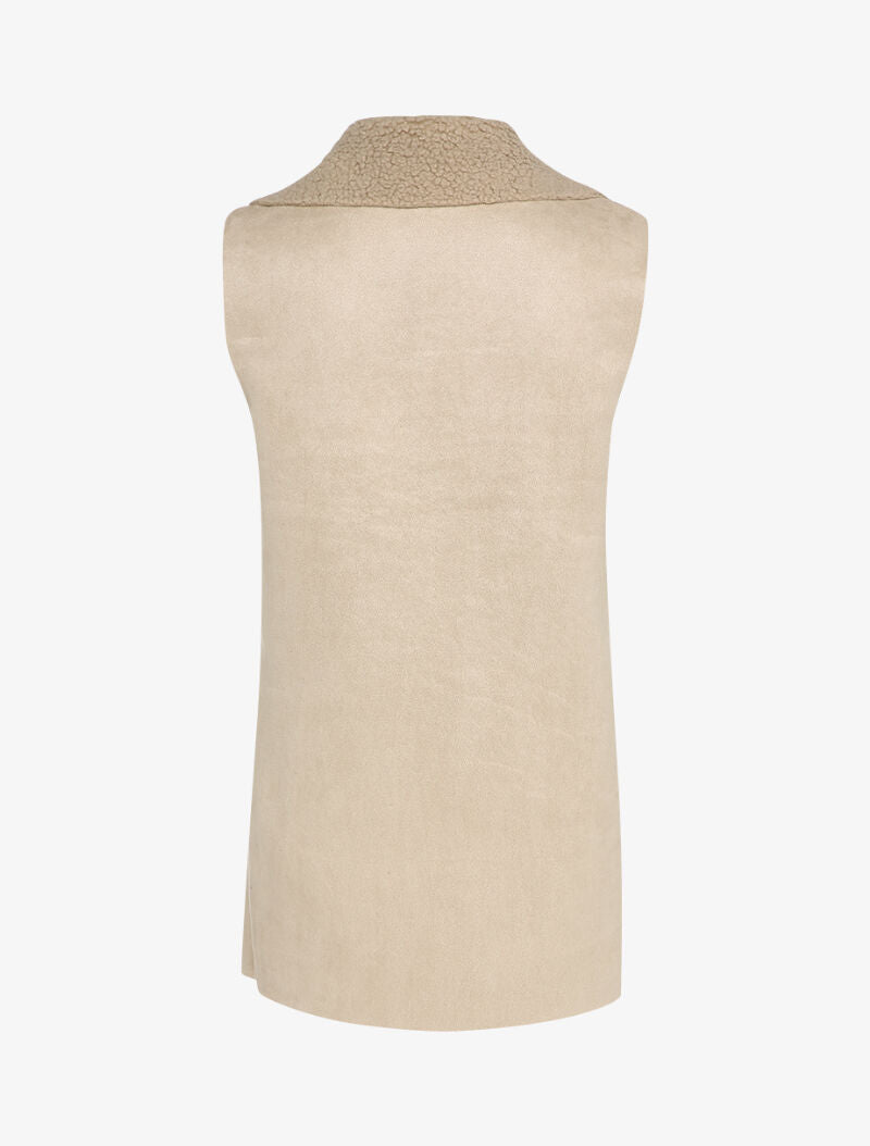 Veste sans manche style peau de mouton retournée - Beige - 2
