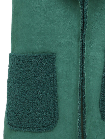 Veste sans manche style peau de mouton retournée - Vert sapin - 3