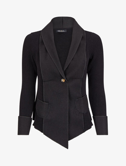 Gilet côtelé à pans asymétriques - Noir - 1