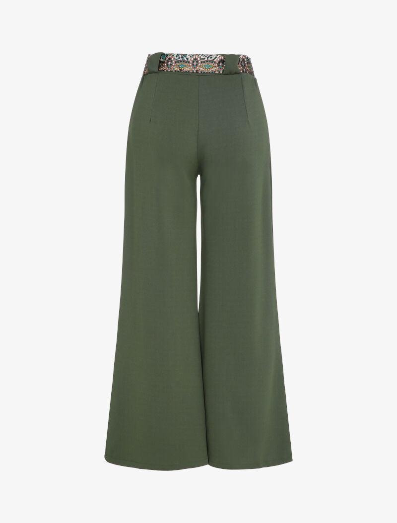 Pantalon flare élastiqué à ceinture style foulard - Vert olive - 2
