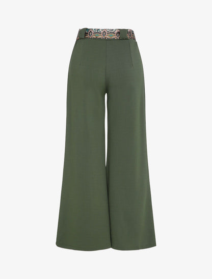 Pantalon flare élastiqué à ceinture style foulard - Vert olive - 2