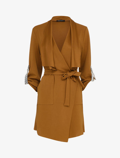 Veste à col châle asymétrique - Camel - 1