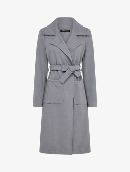 Manteau long ceinturé en feutrine striée - Gris - 1