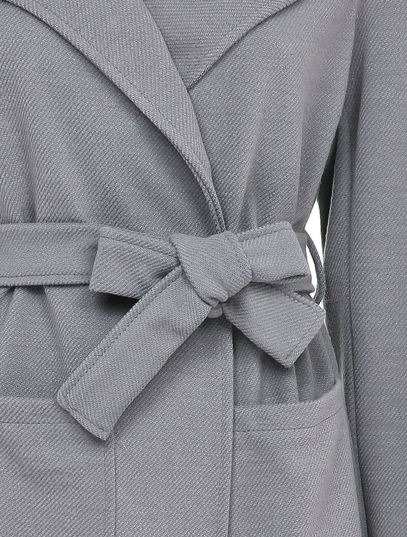 Manteau long ceinturé en feutrine striée - Gris - 3