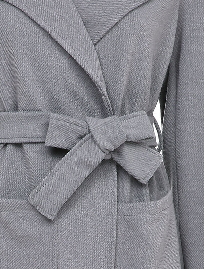 Manteau long ceinturé en feutrine striée - Gris - 3