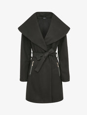 Manteau à col large et poches à zips décoratifs - Noir - 4