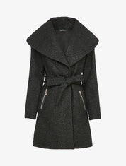 Manteau effet laine bouclée à col large - Noir - 4
