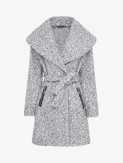 Manteau effet laine bouclée à col large - Gris clair - 1