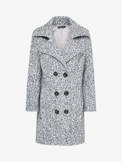 Manteau mi-long à pans croisés effet laine bouclée - Gris chiné - 1