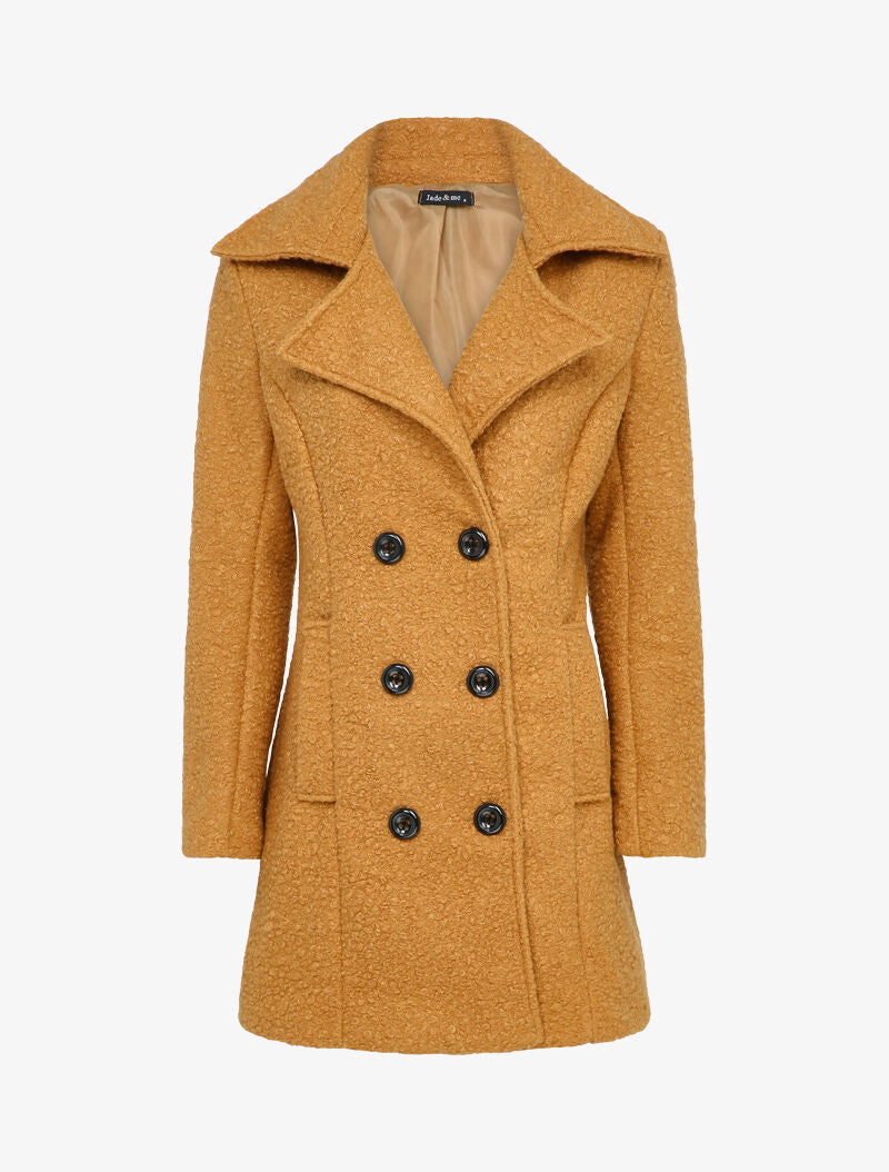 Manteau mi-long à pans croisés effet laine bouclée - Camel - 1