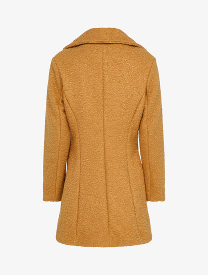 Manteau mi-long à pans croisés effet laine bouclée - Camel - 2