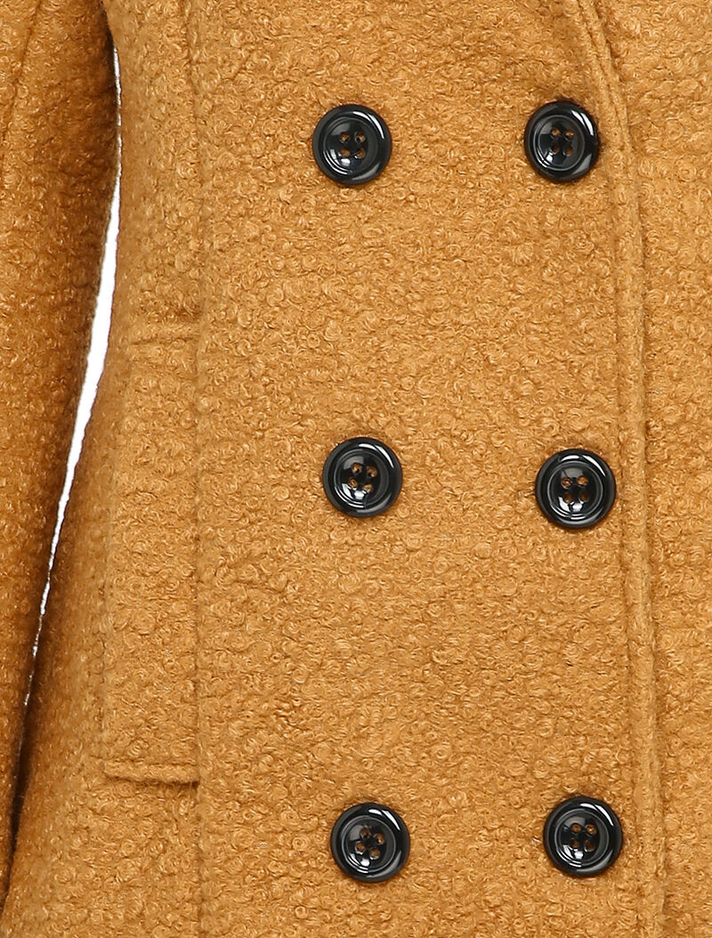 Manteau mi-long à pans croisés effet laine bouclée - Camel - 3