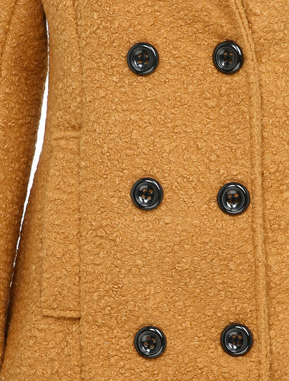 Manteau mi-long à pans croisés effet laine bouclée - Camel - 3
