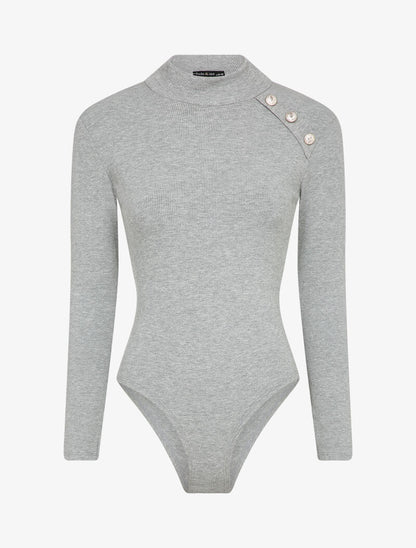 Body à col montant à boutons argentés - Gris - 4