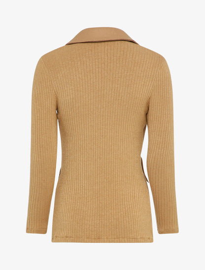 Veste en feutrine et maille côtelée - Camel - 2