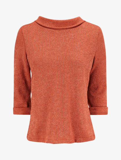 Pull à col montant et dos boutonné - Orange - 1