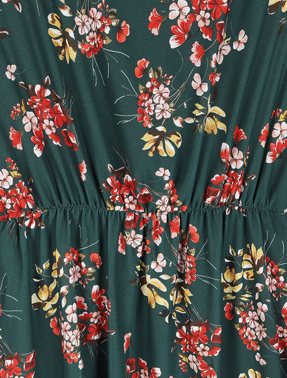 Robe à bords volantés et imprimé bouquet estival - Vert sapin - 3