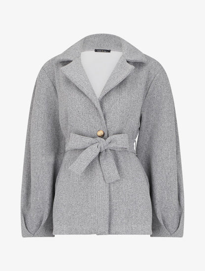 Manteau court à manches bouffantes - Gris chiné - 1