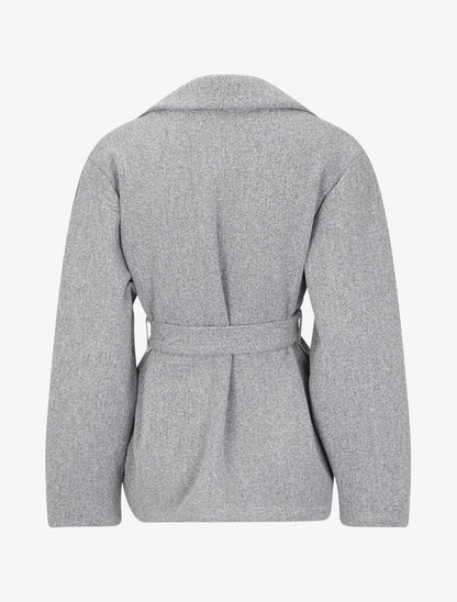 Manteau court à manches bouffantes - Gris chiné - 2