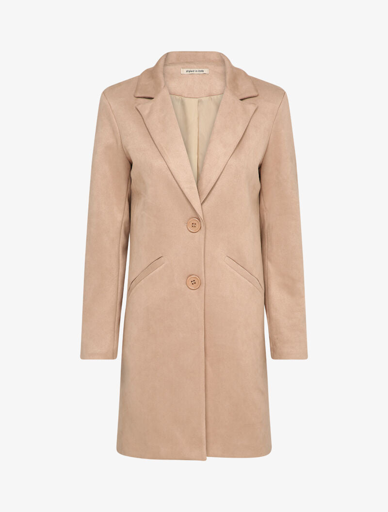 Veste longue en suédine - Beige - 1