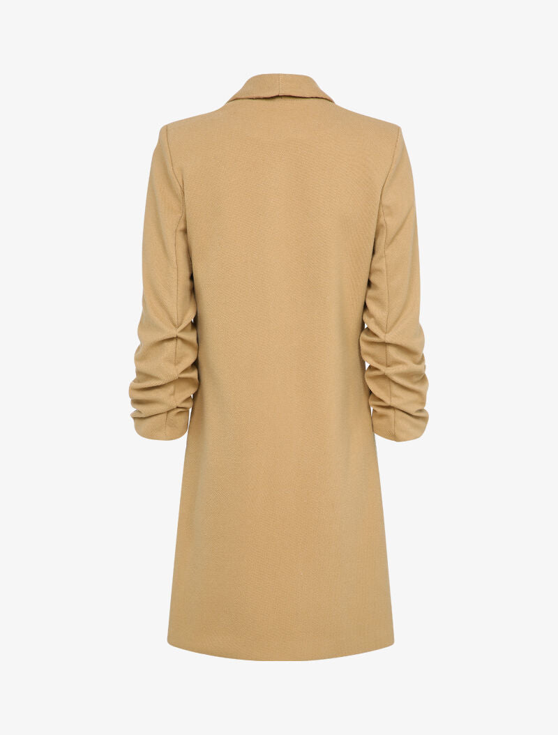 Manteau long à manches froncées - Camel - 2